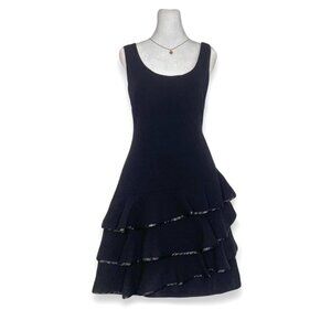 Julie Brown Size 12 Ruffle Black Dress Classic Minimal Timeless Sleeveless